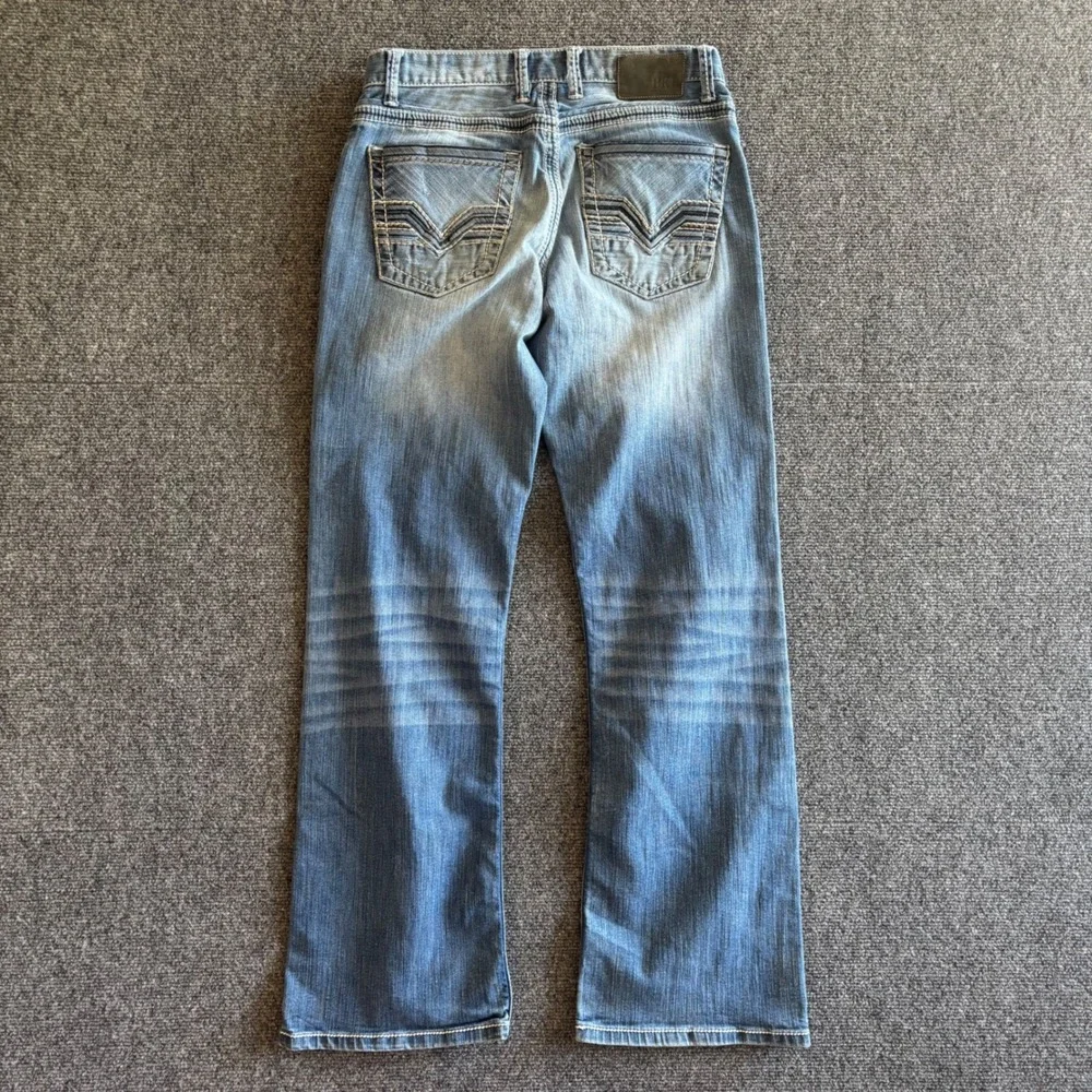 BKE Tyler Straight Leg Jeans Mens 29R Medium Wash Embroidered Heavy Stitch 29x30